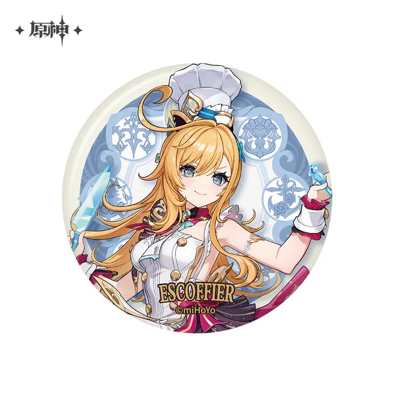 Court of Fontaine Theme Series Character Badge Genshin Impact Escoffier ACG Go Anime www.acg-go.com Badge, Charlotte, Chevreuse, Clorinde, Court of Fontaine, Emilie, Escoffier, Freminet, Furina, Lynette, Lyney, Navia, Neuvillette, Sigewinne, Wriothesley