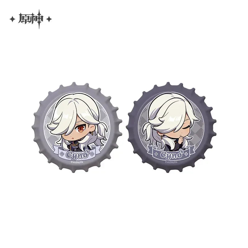 Genshin Imapct Resplendent Feast Series Cyno Merch Chibi Bottle Cap Magnetic Badge Set ACG Go Anime www.acg-go.com Apparel, Badge, Cyno, Office Supply, Ornament, Stand