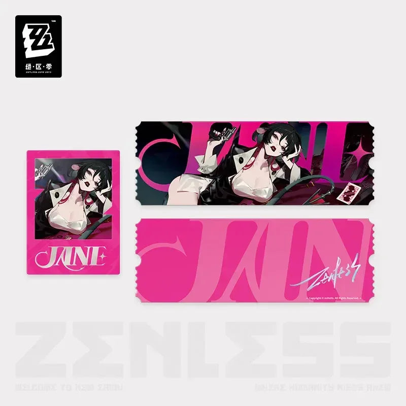 Zenless Zone Zero FM Video Series Jane Merch Laser Tickets Set ACG Go Anime www.acg-go.com Art Decor, Badge, Jane Doe, Polaroid, Ticket