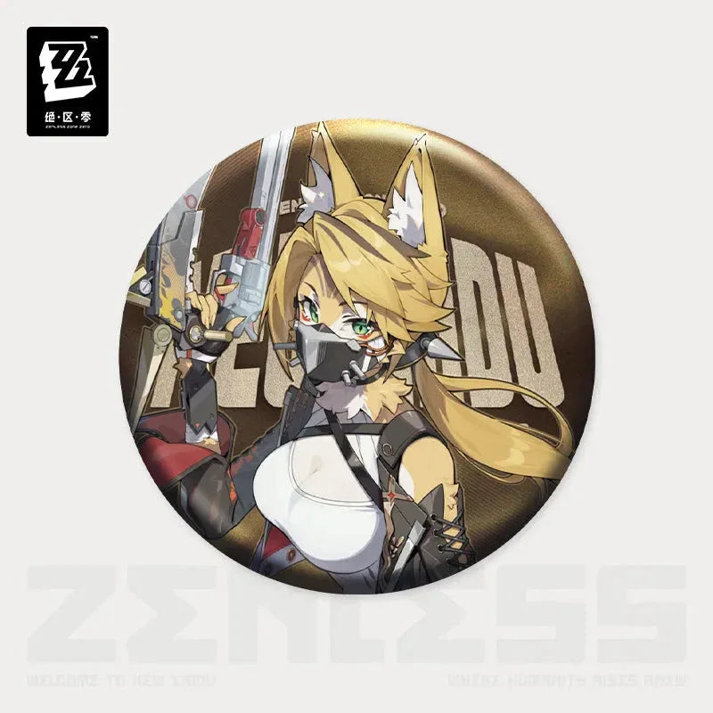 Artwork Series Sons of Calydon Tinplate Badge Zenless Zone Zero Pulchra Fellini ACG Go Anime www.acg-go.com Badge, Burnice White, Caesar King, Lucy, Piper Wheel, Pulchra Fellini