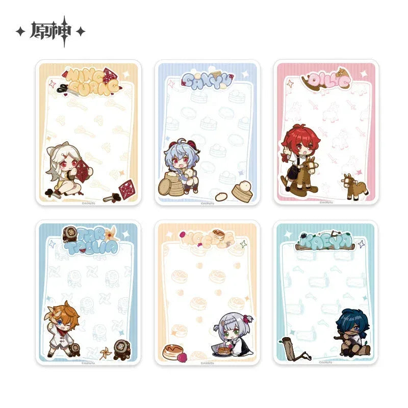 Genshin Impact Childhood’s Treasure Sticky Notes Sticky Notes ACG Go Anime www.acg-go.com Diluc, Ganyu, Kaeya, Ningguang, Noelle, Office Supply, Sticky Notes, Tartaglia, Theme Artwork