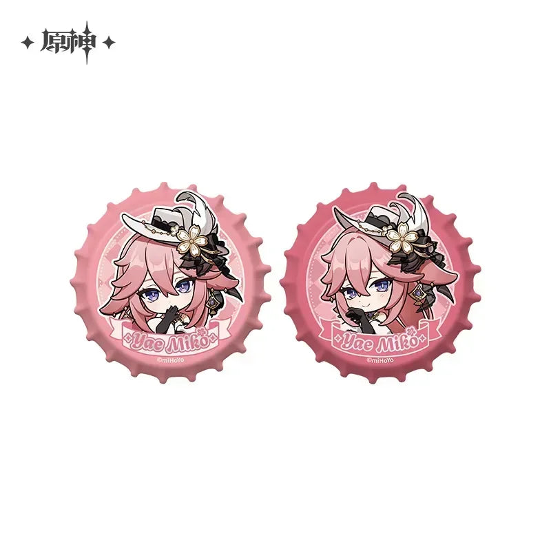 Genshin Imapct Resplendent Feast Series Yae Miko Merch Chibi Bottle Cap Magnetic Badge Set ACG Go Anime www.acg-go.com Apparel, Badge, Office Supply, Ornament, Pendant & Keychain, Stand, Yae Miko