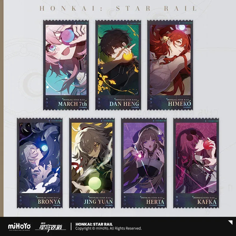 Honkai: Star Rail Departure Countdown Series Laser Commemorative Ticket Set A Set ACG Go Anime www.acg-go.com Art Decor, Bronya, Dan Heng, Herta, Himeko, Jing Yuan, Kafka, March 7th