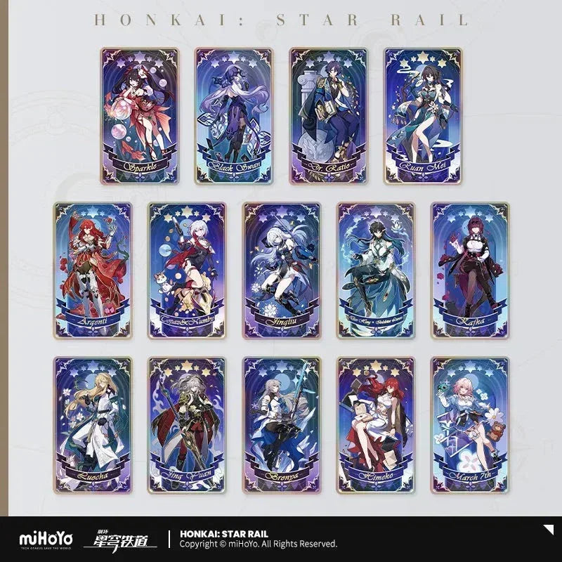 Honkai: Star Rail Fable Of the Stars Series Laser Tickets Set ACG Go Anime www.acg-go.com Argenti, Art Decor, Black Swan, Bronya, Dan Heng ⢠Imbibitor Lunae, Dr. Ratio, Himeko, Jing Yuan, Jingliu, Kafka, Luocha, March 7th, Ruan Mei, Sparkle, Topaz