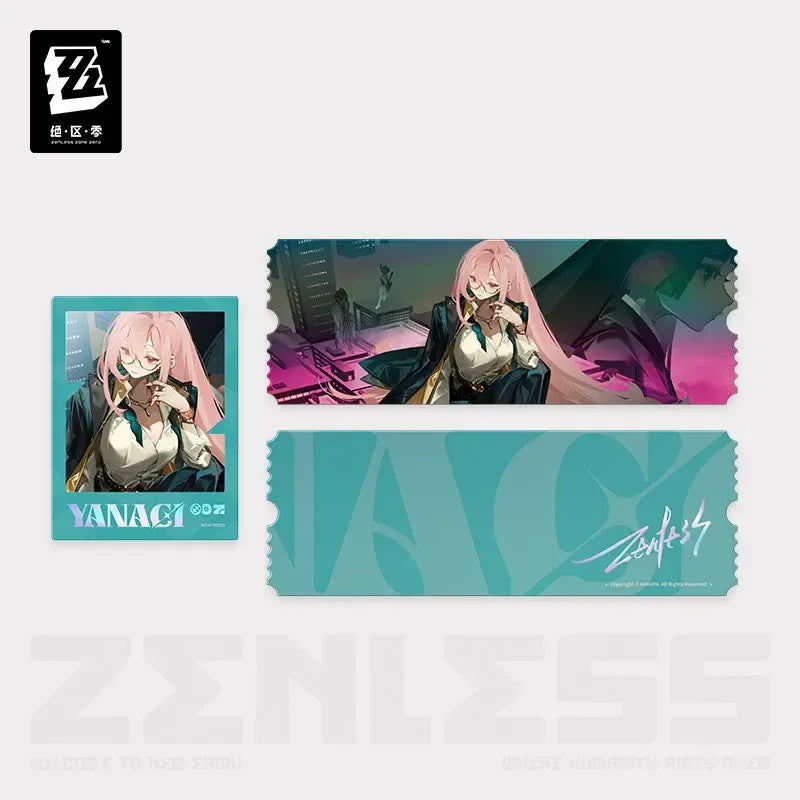FM Video Series Tsukishiro Yanagi Merch Zenless Zone Zero Laser Tickets Set ACG Go Anime www.acg-go.com Art Decor, Badge, Polaroid, Ticket, Tsukishiro Yanagi