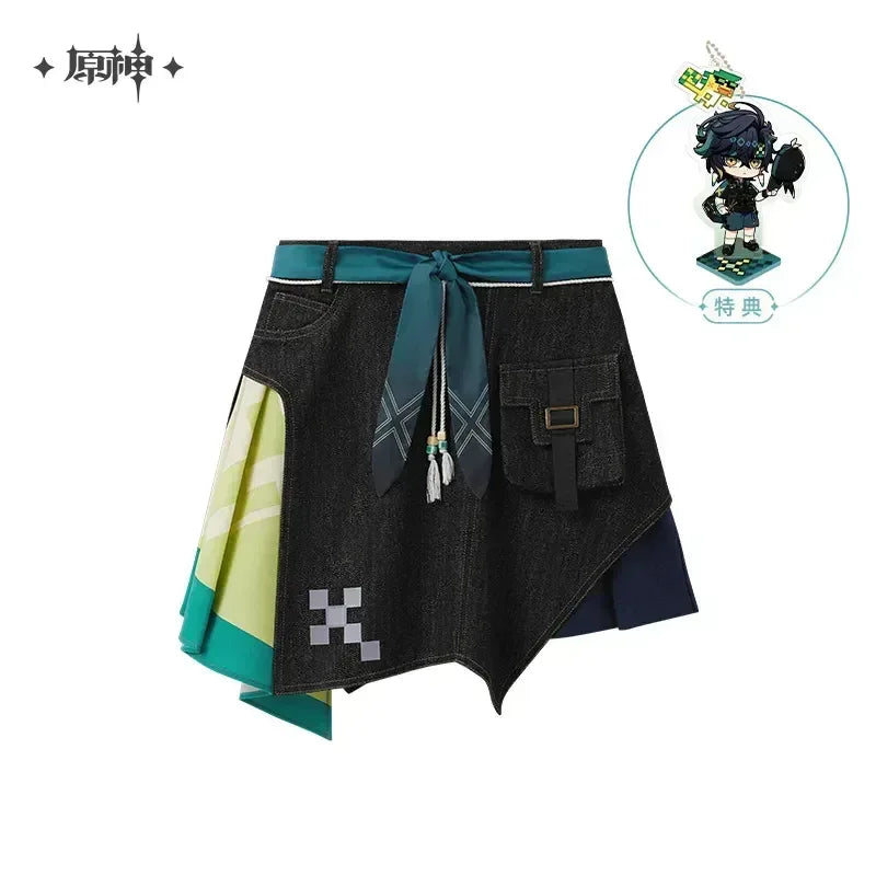 Genshin Impact Kinich Theme Impression Series Irregular Patchwork Denim Skirt XS ACG Go Anime www.acg-go.com Apparel, Genshin Impact, Kinich