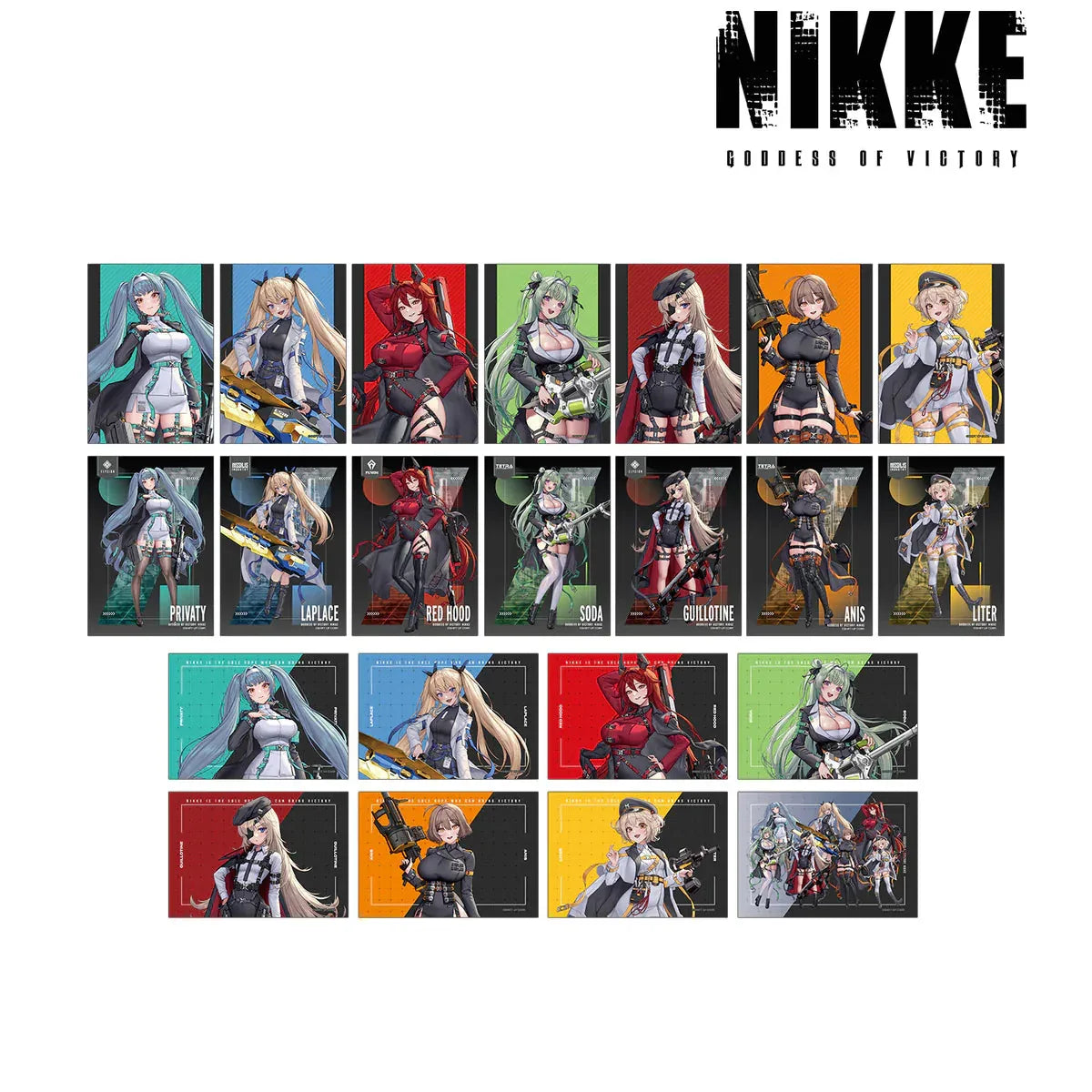 LOVECACAO Illustration Tactical Fashion Ver. Trading Bromide 2pcs Set GODDESS OF VICTORY: NIKKE All Set (11 pcs) ACG Go Anime www.acg-go.com Anis, Guillotine, Laplace, Litter, Mystery Box, Privaty, Red Hood, Soda