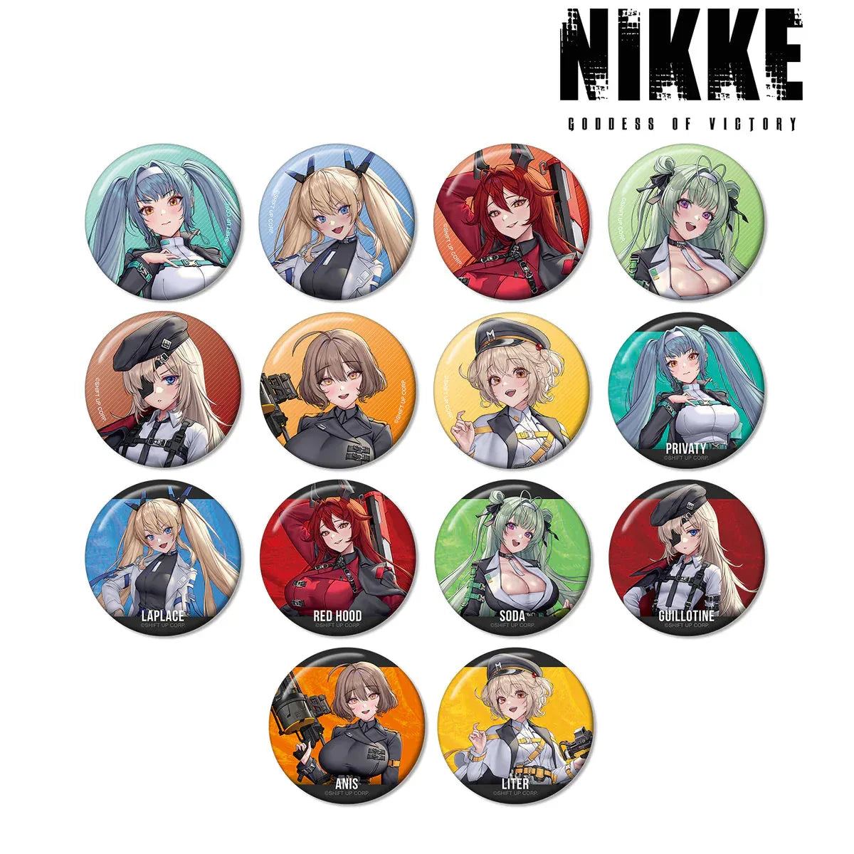LOVECACAO Illustration Tactical Fashion Ver. Trading Tin Badge GODDESS OF VICTORY: NIKKE Random One ACG Go Anime www.acg-go.com Anis, Guillotine, Laplace, Litter, Mystery Box, Privaty, Red Hood, Soda