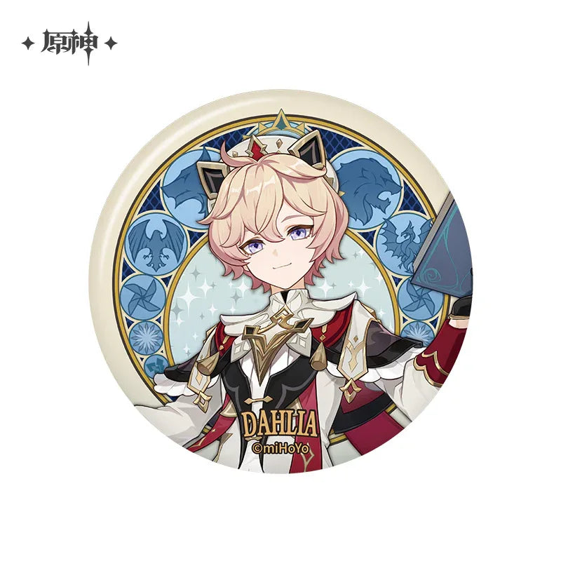 Mondstadt Character Badge Genshin Impact Dahlia ACG Go Anime www.acg-go.com Albedo, Amber, Badge, Barbara, Bennett, Character Artwork, Dahlia, Diluc, Diona, Eula, Fischl, Jean, Kaeya, Klee, Lisa, Mika, Mona, Noelle, Razor, Rosaria, Sucrose, Venti