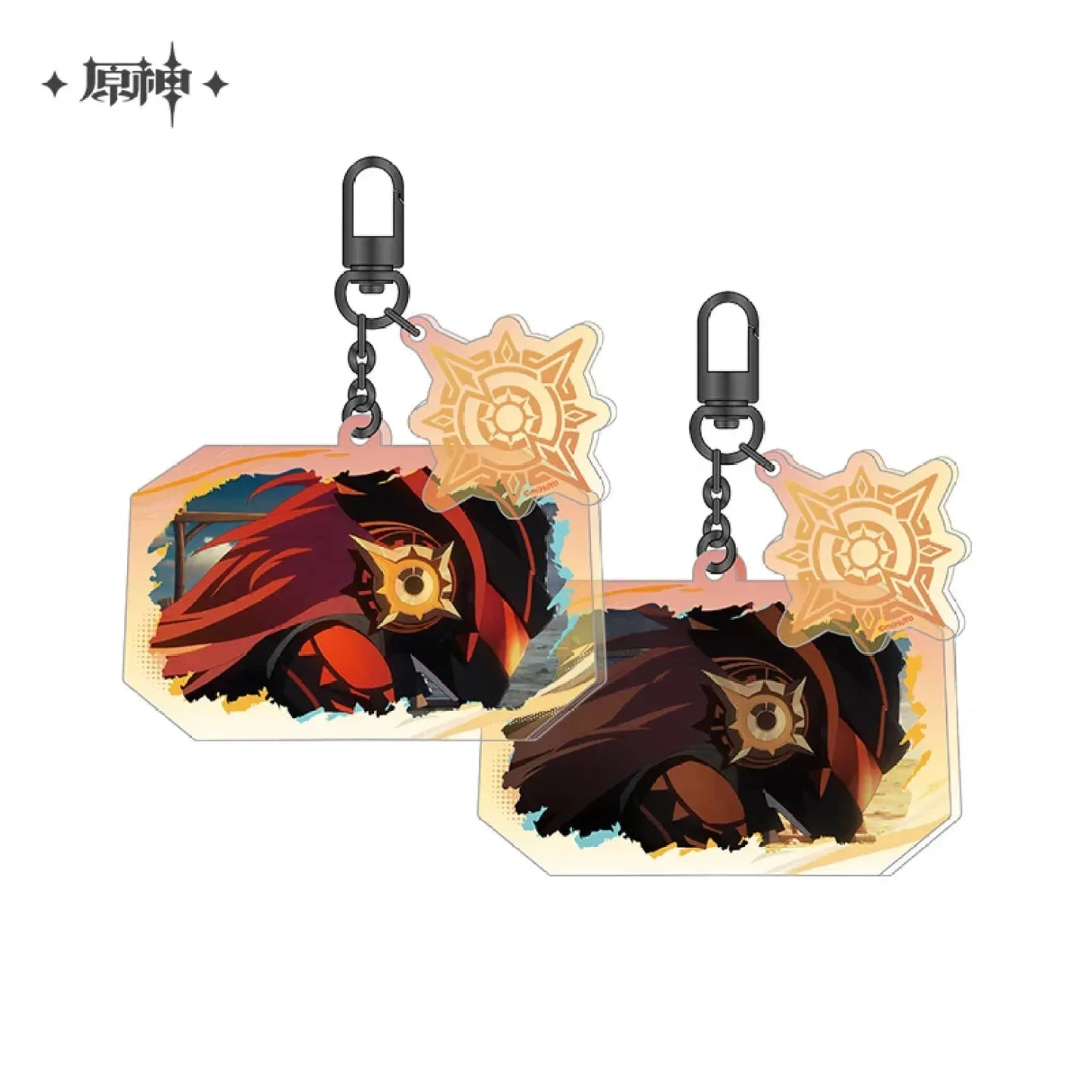 Genshin Impact Sunset Series Mavuika Merch Set Grating Acrylic Keychain ACG Go Anime www.acg-go.com Art Decor, Badge, Bookmark, Mavuika, Pendant & Keychain