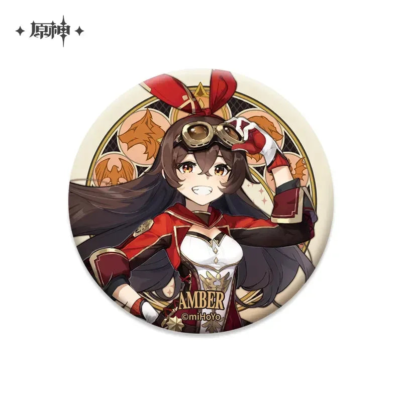Genshin Impact Mondstadt Character Badge Amber - 100% Outrider ACG Go Anime www.acg-go.com Albedo, Amber, Badge, Barbara, Bennett, Character Artwork, Dahlia, Diluc, Diona, Eula, Fischl, Jean, Kaeya, Klee, Lisa, Mika, Mona, Noelle, Razor, Rosaria, Sucrose, Venti