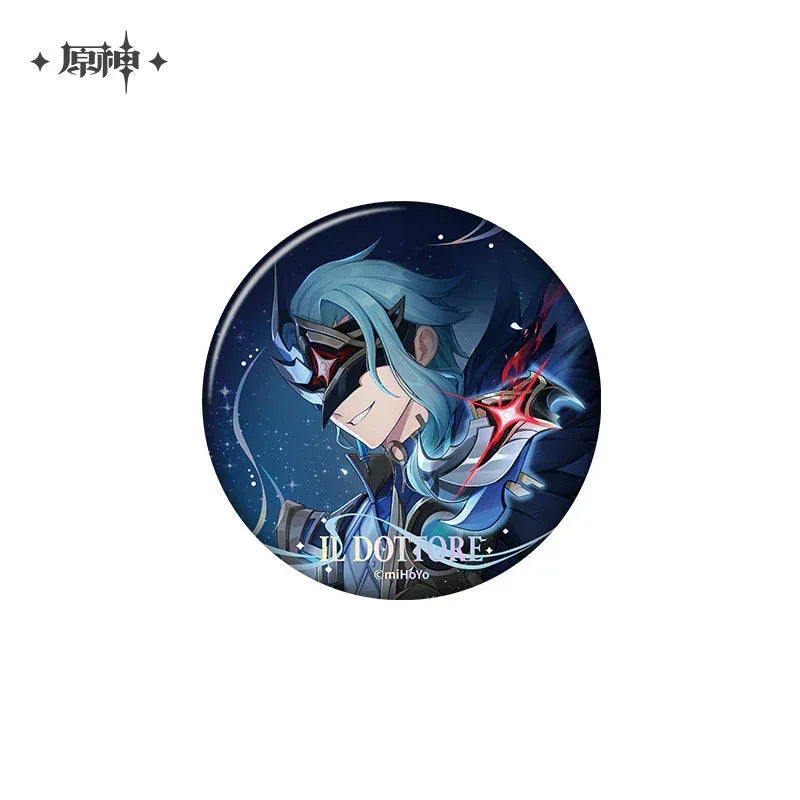 Genshin Impact A Traveler on Winter's Night Series Merch Badge Il Dottore ACG Go Anime www.acg-go.com Art Decor, Badge, Columbina, Genshin Impact, Il Dottore, Pendant & Keychain, Sandrone, Varka, Wanderer, Zibai