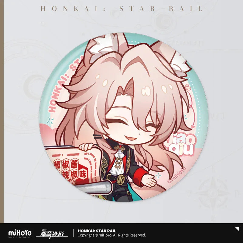Honkai: Star Rail x KFC 2025 Series Chibi Artwork Tinplate Badge Jiaoqiu ACG Go Anime www.acg-go.com Badge, Fei Xiao, Honkai: Star Rail, Jiaoqiu, Moze