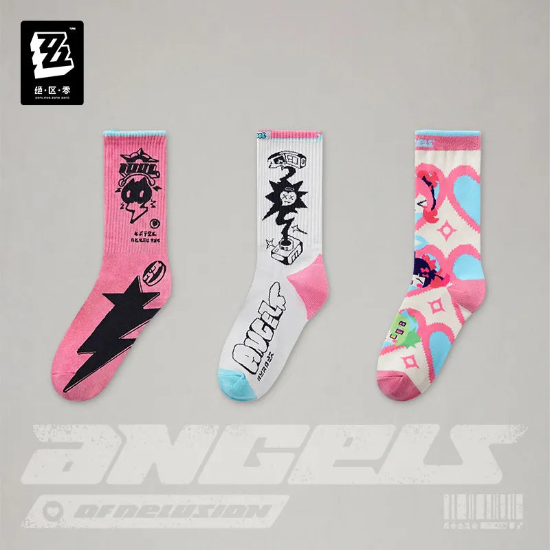 Zenless Zone Zero Angels of Delusion Themed Embroidered Socks Set (3 Pairs)
