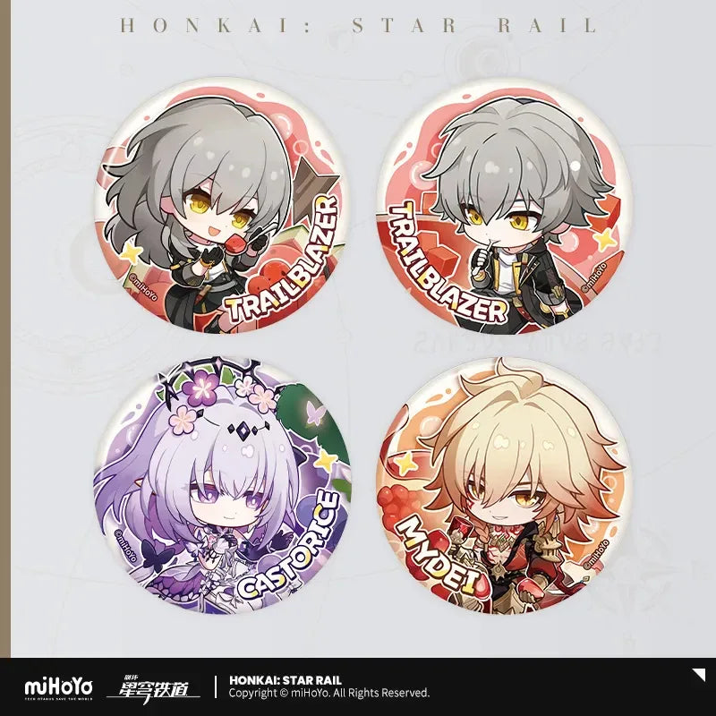Honkai: Star Rail Fruity Summer Series Chibi Tinplate Badge Trailblazer Caelus (Male) ACG Go Anime www.acg-go.com Badge, Caelus, Castorice, Honkai: Star Rail, Mydei, Stelle, Trailblazer