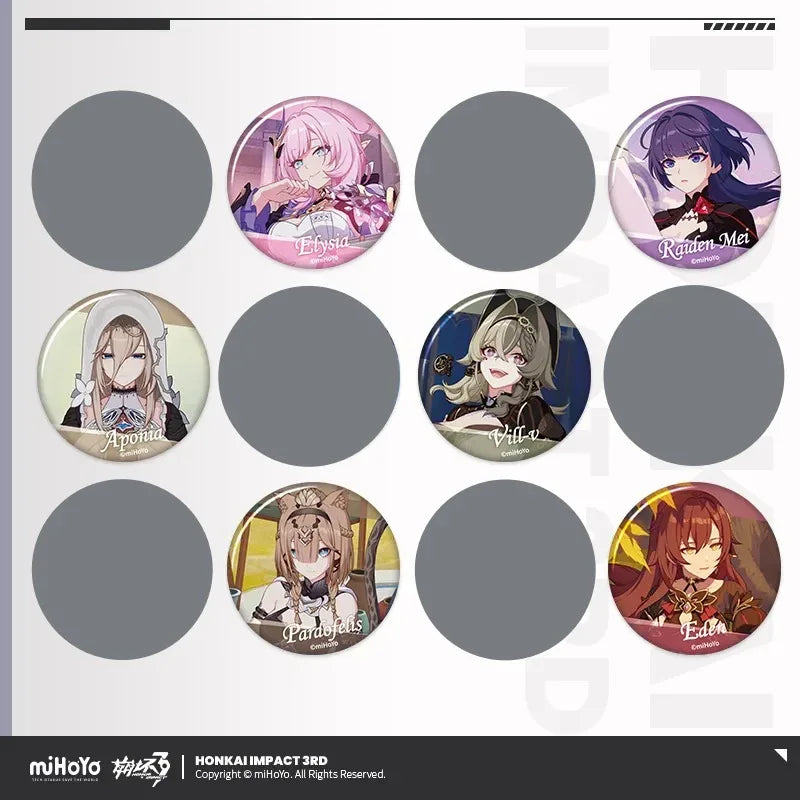 CG Series Badge Mystery Box Vol.1 Honkai Impact 3rd Random One ACG Go Anime www.acg-go.com Aponia, Badge, Eden, Elysia, Griseo, Honkai Impact 3rd, Hua, Kalpas, Mobius, Mystery Box, Pardofelis, Raiden Mei, Vill-V