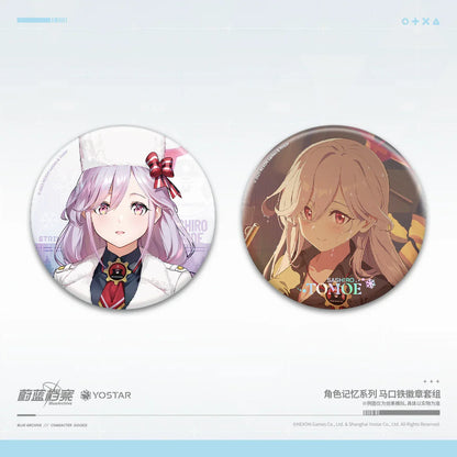 Blue Archive Character Memory Series Tinplate Badge Set Shashiro Tomoe ACG Go Anime www.acg-go.com Badge, Blue Archive, Kagami Chihiro, Konuri Maki, Omagari Hare, Otose Kotama, Renkawa Cherino, Shashiro Tomoe