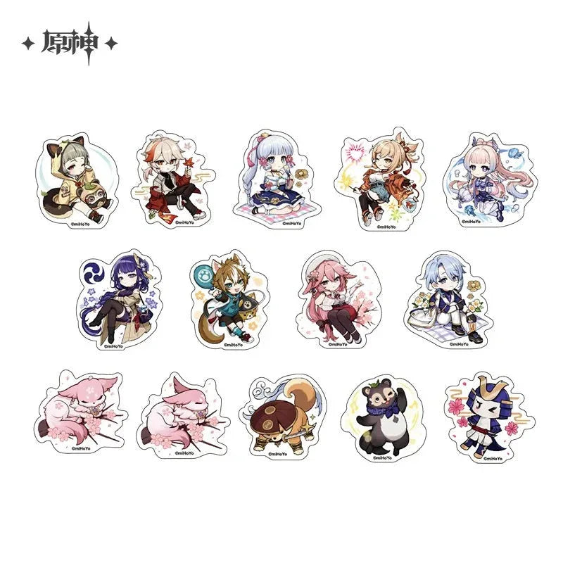 Picnic Theme Chibi Character Series Stickers Genshin Impact Stickers ACG Go Anime www.acg-go.com Gorou, Kaedehara Kazuha, Kamisato Ayaka, Kamisato Ayato, Sangonomiya Kokomi, Sayu, Yae Miko, Yoimiya