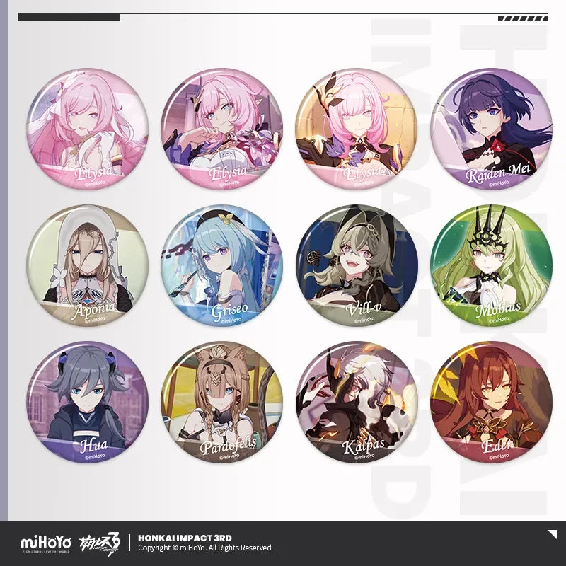 CG Series Badge Mystery Box Vol.1 Honkai Impact 3rd All Set (12 pc) ACG Go Anime www.acg-go.com Aponia, Badge, Eden, Elysia, Griseo, Honkai Impact 3rd, Hua, Kalpas, Mobius, Mystery Box, Pardofelis, Raiden Mei, Vill-V