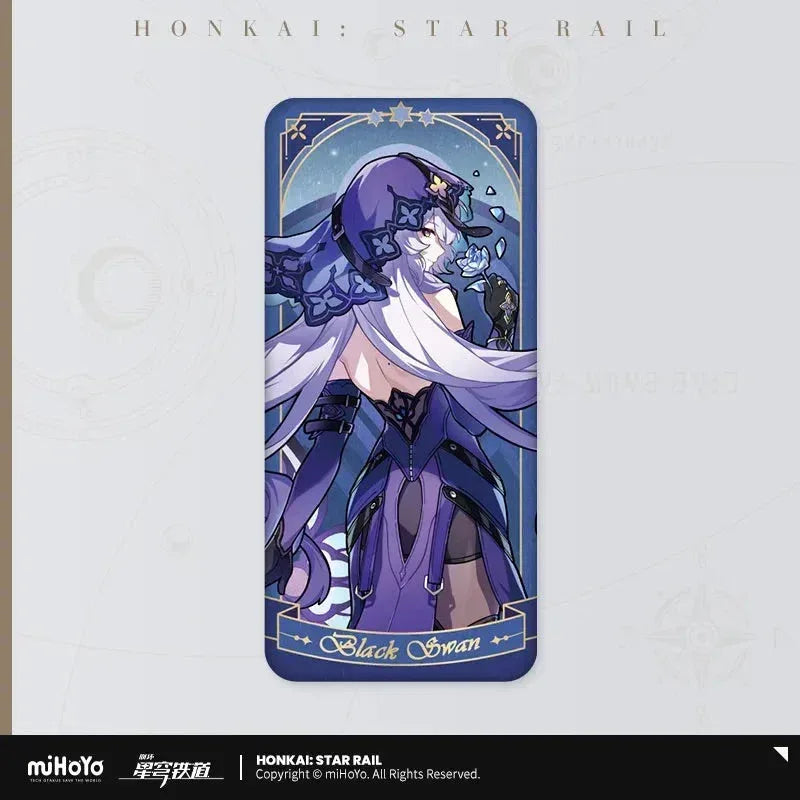 Honkai: Star Rail Fable Of the Stars Series Tinplate Badge Black Swan ACG Go Anime www.acg-go.com Argenti, Badge, Black Swan, Bronya, Dan Heng • Imbibitor Lunae, Dr. Ratio, Himeko, Jing Yuan, Jingliu, Kafka, Luocha, March 7th, Ruan Mei, Sparkle, Topaz
