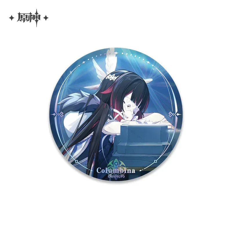 Genshin Impact A Winter Night's Lazzo Series Merch Badge - Tartaglia ACG Go Anime www.acg-go.com Arlecchino, Art Decor, Badge, Columbina, Il Capitano, Il Dottore, Pantalone, Pierro, Pulcinella, Sandrone, Tartaglia