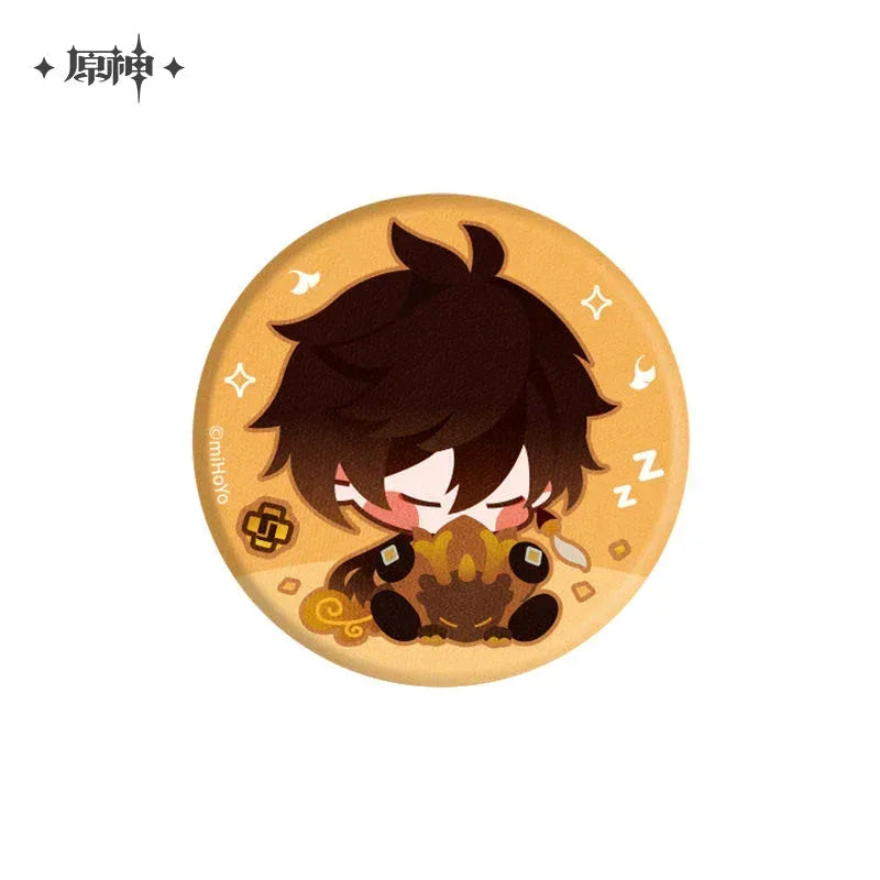 Genshin Impact Chibi Character Plush Badge Zhongli - Rex Lapis ACG Go Anime www.acg-go.com Badge, Character Artwork, Diluc, Fischl, Gorou, Klee, Plush, Tartaglia, Thoma, Venti, Xiangling, Xiao, Zhongli