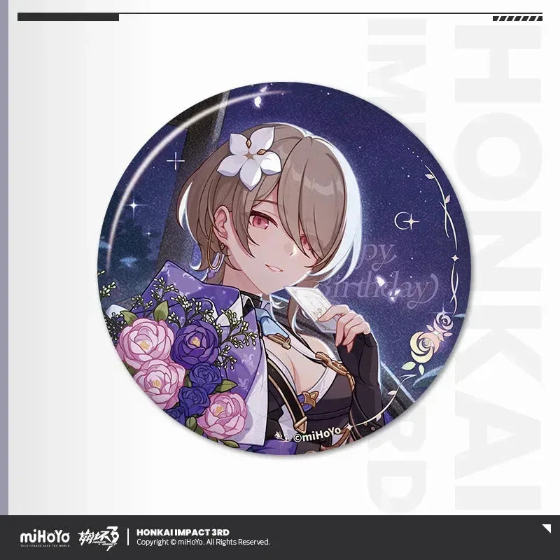 Honkai Impact 3rd 2025 Happy Birthday Series Tinplate Badge Rita ACG Go Anime www.acg-go.com Badge, Durandal, Fu Hua, Li Sushang, Mobius, Raiden Mei, Rita, Theresa