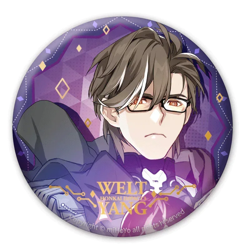 Honkai Impact 3rd Male Character Gold Stamping Badge Welt Yang ACG Go Anime www.acg-go.com Kevin Kaslana, Otto Apocalypse, Siegfried Kaslana, The Warrior, Void Archives, Welt Yang