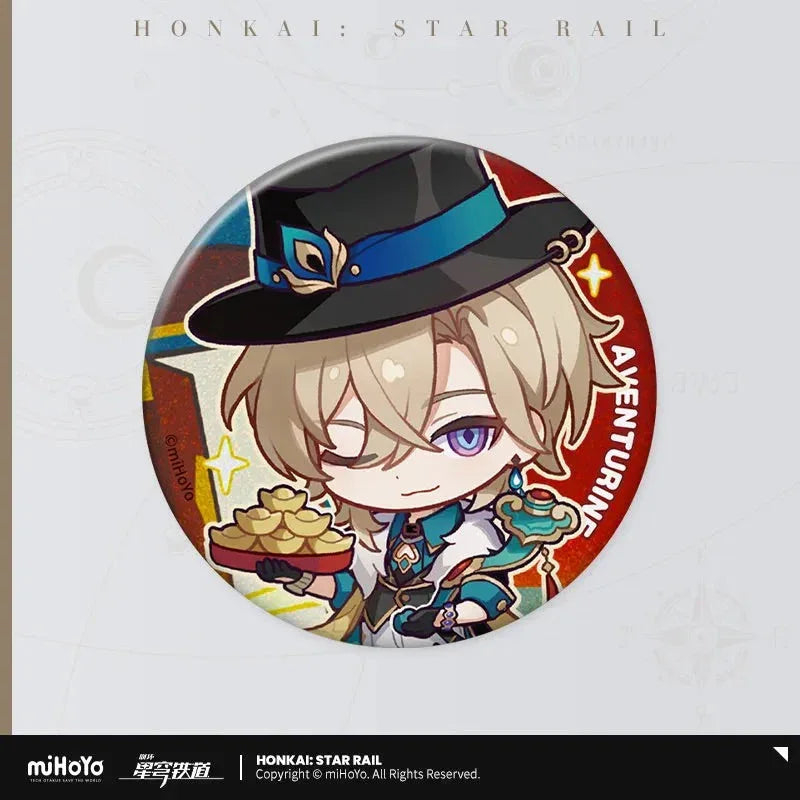 Happy New Year Series Tinplate Badge Honkai: Star Rail Aventurine ACG Go Anime www.acg-go.com Acheron, Badge, Black Swan, Dr. Ratio, Ruan Mei, Topaz, Yanqing