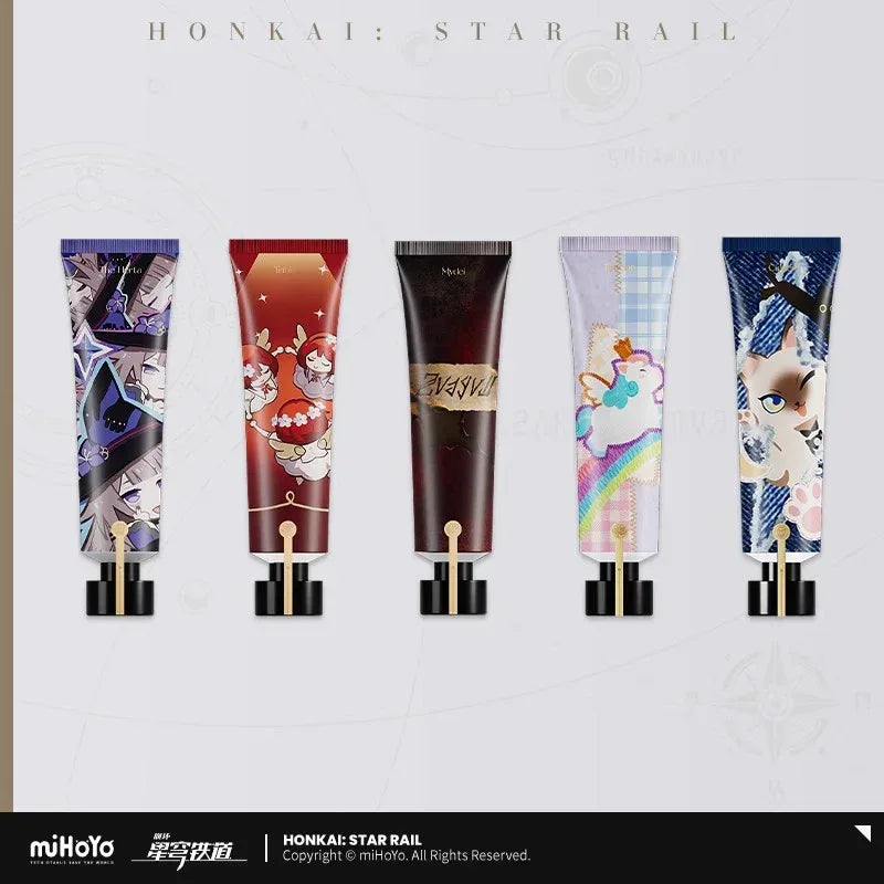 Honkai: Star Rail Galaxy Aromatherapy Series Hand Cream Rappa ACG Go Anime www.acg-go.com Acheron, Cipher, Dr. Ratio, Feixiao, Fugue, Household, Hyacine, Jiaoqiu, Lingsha, Moze, Mydei, Rappa, Robin, Ruan Mei, Sunday, The Herta, Tribbie