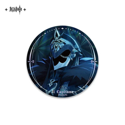 Genshin Impact A Winter Night's Lazzo Series Merch Badge - Il Capitano ACG Go Anime www.acg-go.com Arlecchino, Art Decor, Badge, Columbina, Il Capitano, Il Dottore, Pantalone, Pierro, Pulcinella, Sandrone, Tartaglia