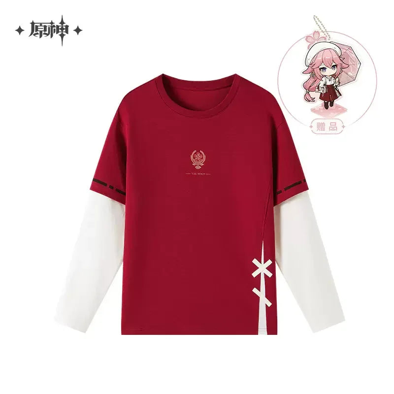 Yae Miko Impression Series Patchwork Long-Sleeved T-shirt Genshin Impact M ACG Go Anime www.acg-go.com Apparel, Genshin Impact, T-shirt, Yae Miko
