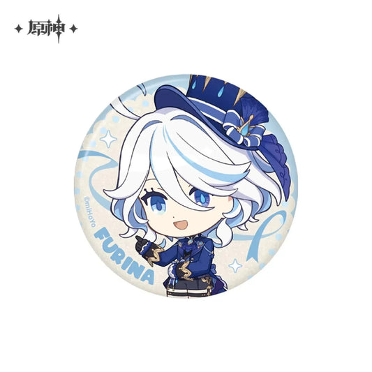 Genshin Impact Starlight Reverie Series Character Badge Furina ACG Go Anime www.acg-go.com Alhaitham, Badge, Eula, Furina, Ganyu, Hu Tao, Kinich, Klee, Mavuika, Mualani, Nahida, Navia, Neuvillette, Nilou, Raiden Shogun, Sangonomiya Kokomi, Venti, Yae Miko, Zhongli