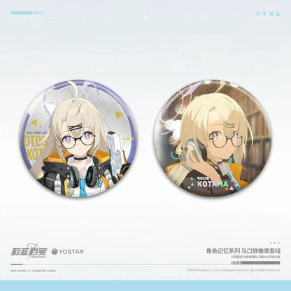 Blue Archive Character Memory Series Tinplate Badge Set Shashiro Tomoe ACG Go Anime www.acg-go.com Badge, Blue Archive, Kagami Chihiro, Konuri Maki, Omagari Hare, Otose Kotama, Renkawa Cherino, Shashiro Tomoe