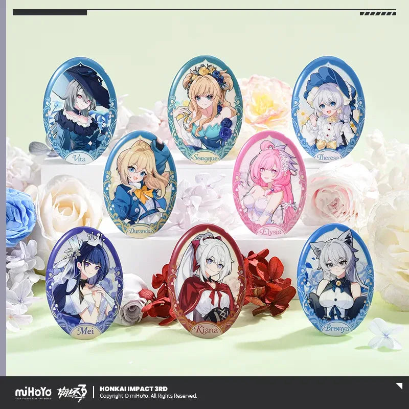 Fanglin Mengyao Series Tinplate Badge Honkai Impact 3rd Kiana ACG Go Anime www.acg-go.com Badge, Bronya, Durandal, Kiana, Raiden Mei